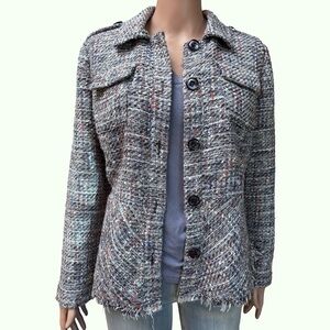 Chico’s Women's Tweed Blazer Jacket - Blue - Medium (8)
